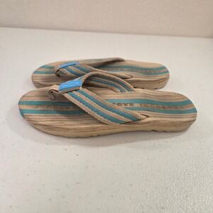 Eagsouni Womens Flip Flop Sandals Tan Teal Blue Wood Grain EU 38 US 7.5 Beach